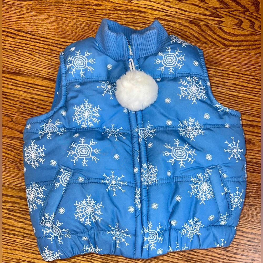 Crazy 8 Blue Snowflake Puffer Vest w/ Puff Ball Zipper Pull toddler sz 2/3 years